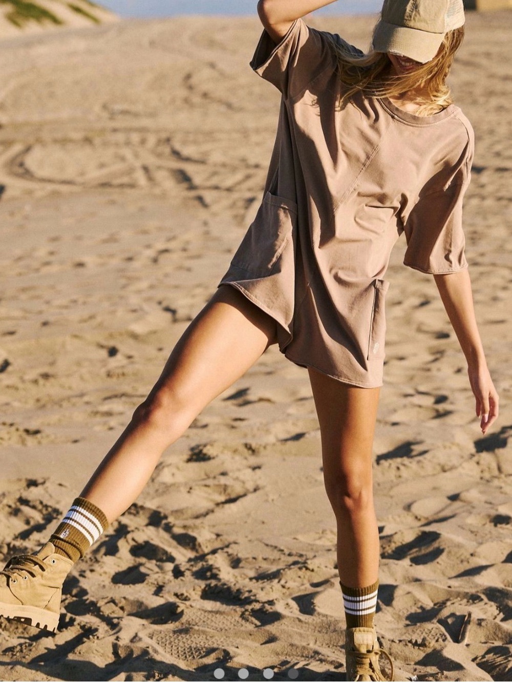 Free People Movement Hot Shot Tee Romper Mocha Latte Size Large NWT OB1960599